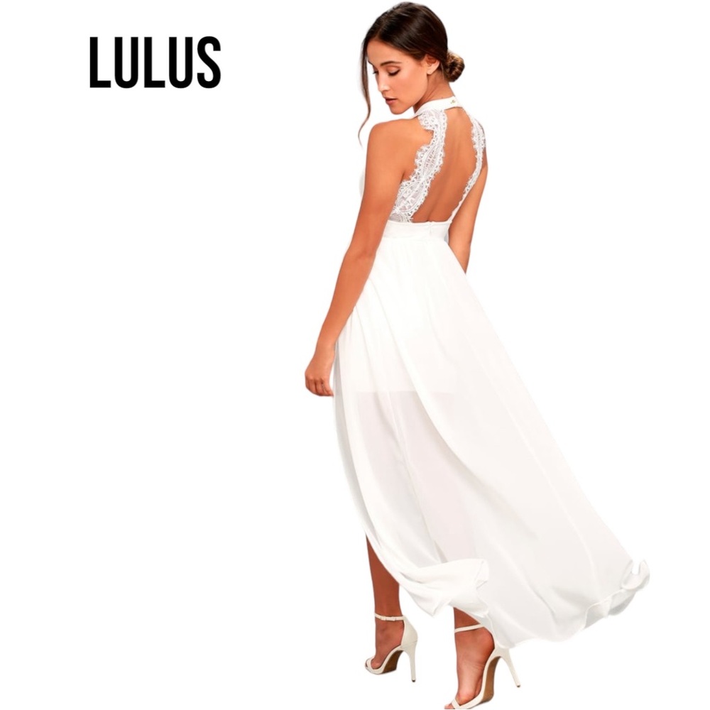 Lulu's White Lace-Back Maxi Dress